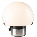Gaetano Sciolari Metalarte table lamp chrome round base white acrylic mushroom lampshade black dimmer 1970s Spain