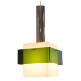 Harvey Guzzini Marconi pendant lamp design: Luigi Massoni chrome rod square white & clear green acrylic 1960s