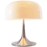 Harvey Guzzini Medusa table lamp design: Luigi Massoni brushed aluminium base white acrylic mushroom lampshade 1960s