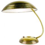 Helo Leuchten 1950s desk lamp round ringed brass base curved rod mushroom lampshade metal socket Germany