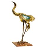 Henri Fernandez crane lamp table floor light brass bird marble base blue agate stone 1970s France