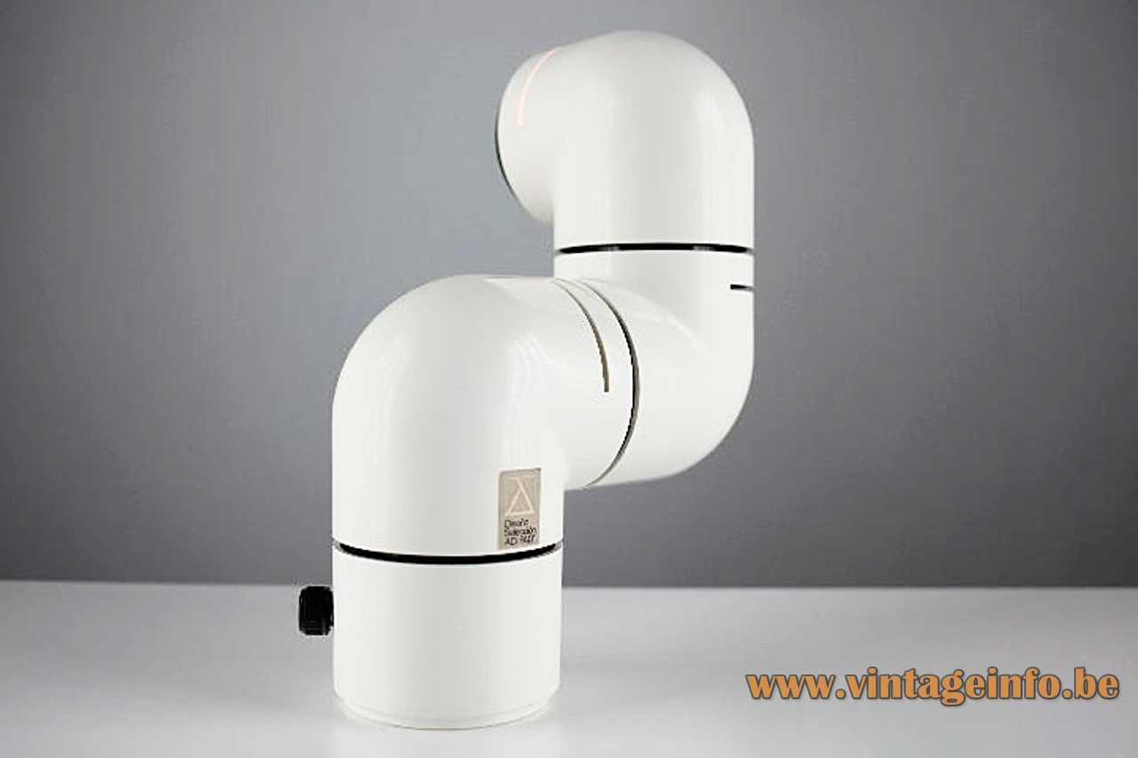 Metalarte Tatù table lamp design: André Ricard white plastic adjustable periscope caterpillar light glass lens 1970s