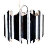 Reggiani curved chrome slats chandelier white metal inside steel cable 3 E27 sockets 1970s Italy