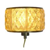 Vitrika amber glass wall lamp embossed half round curved glass brass parts E27 socket 1970s Denmark