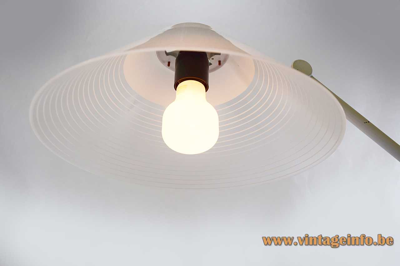1970s Tramo desk lamp white metal conical acrylic Perspex striped lampshade design: Joan Antoni Blanc, Spain