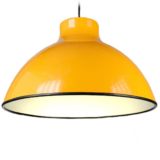 1970s Tramo metal pendant lamp design: Joan Antoni Blanc yellow lampshade black rim Spain E27 socket