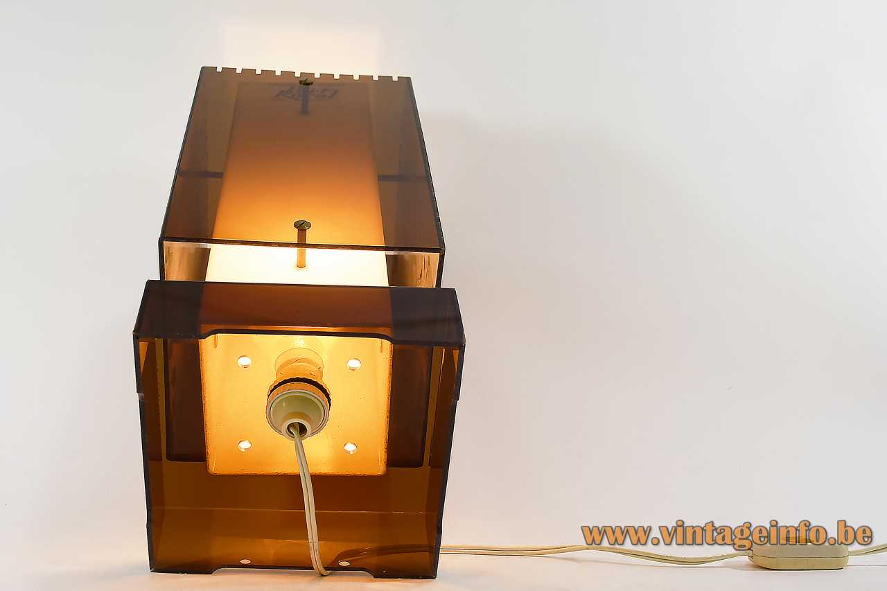 Brown & White Acrylic table lamp Perspex square base beam lampshade B22 lamps socket publicity light