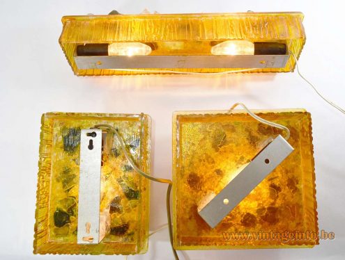 Brutalist glass fragments wall lamps in yellow green glass in the Raak Chartres style 1960s 1970s