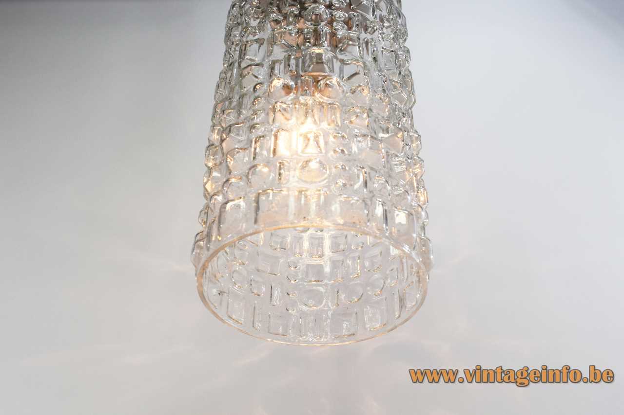 Peill + Putzler Sevilla pendant lamp clear embossed glass tubular lampshade chrome 1960s design E27 socket Germany