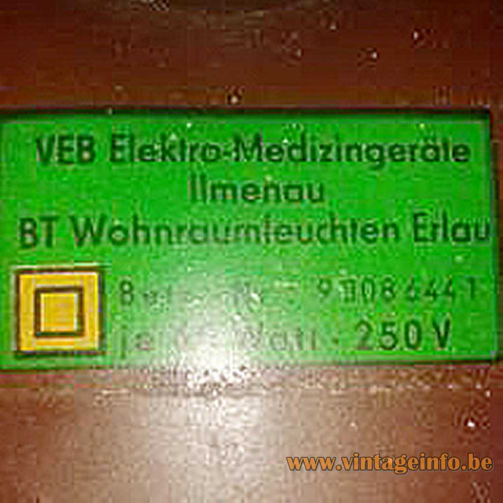 VEB Elektro-Medizingeräte Ilmenau BT Whonraumleuchten Erlau label
