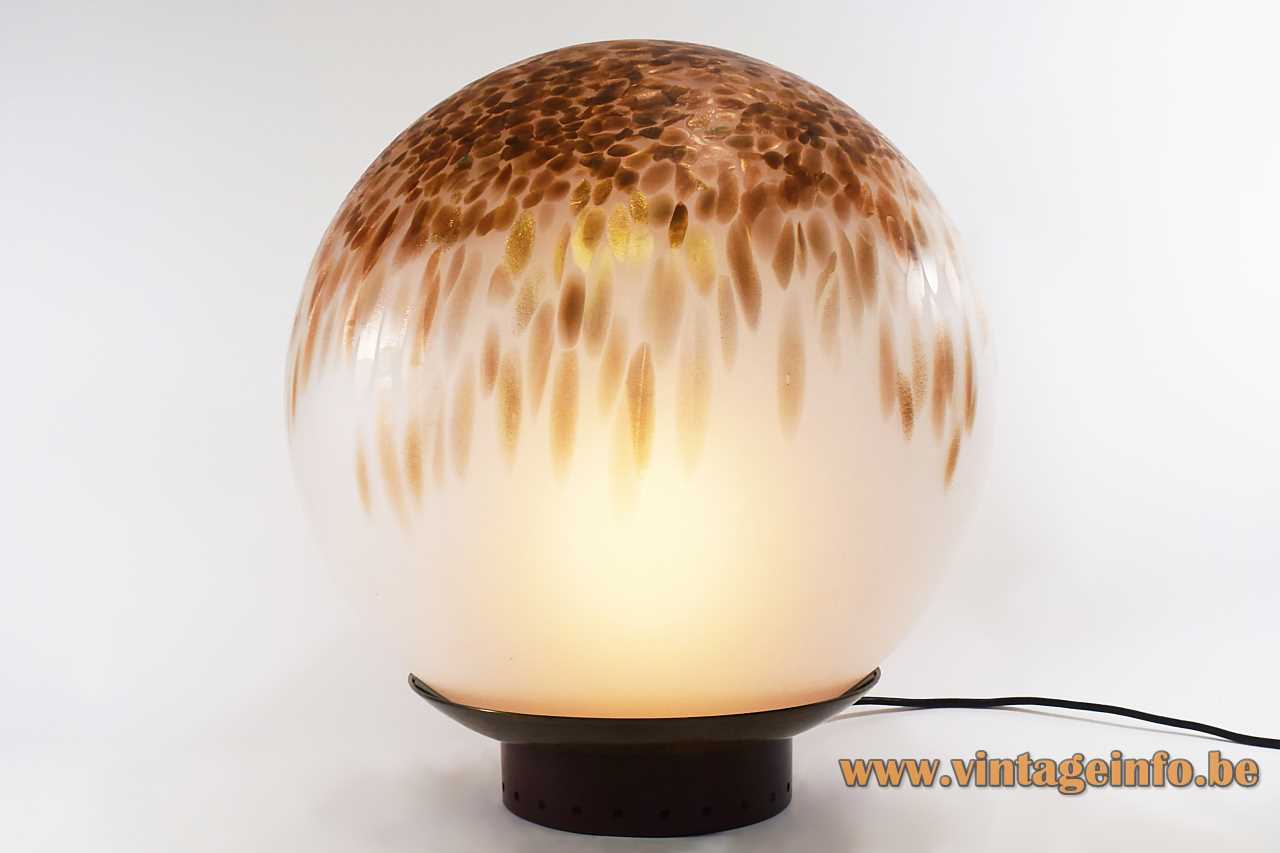 VeArt globe table lamp 1975 design: Giorgio de Ferrari opal Murano glass brown & gold spots Italy