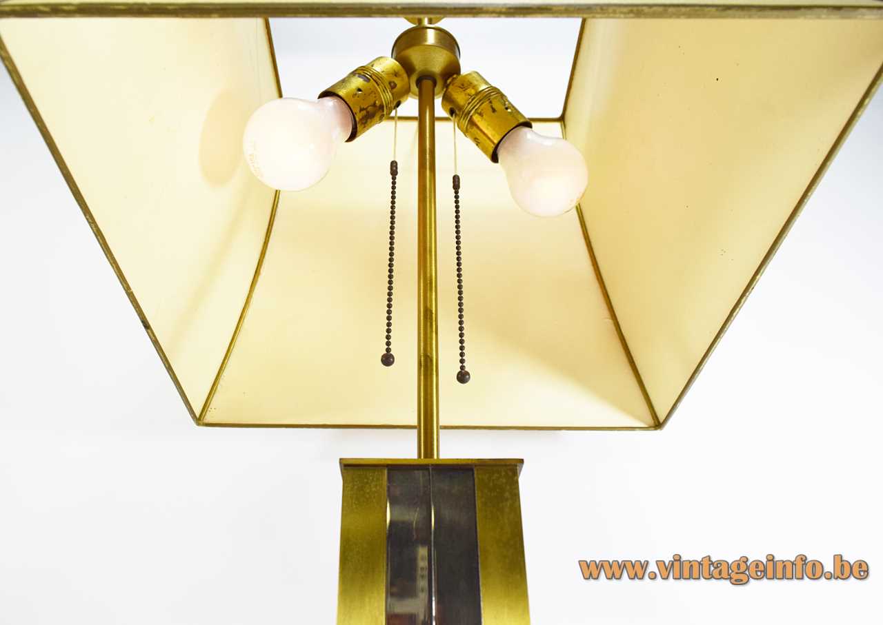 Belgo Chrom brass & chrome table lamp geometric metal skyscraper style pull cord switch 1970s 1980s