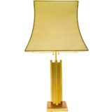 Belgo Chrom brass table lamp sculptural geometric skyscraper base pagoda lampshade 2 E27 sockets 1960s 1970s