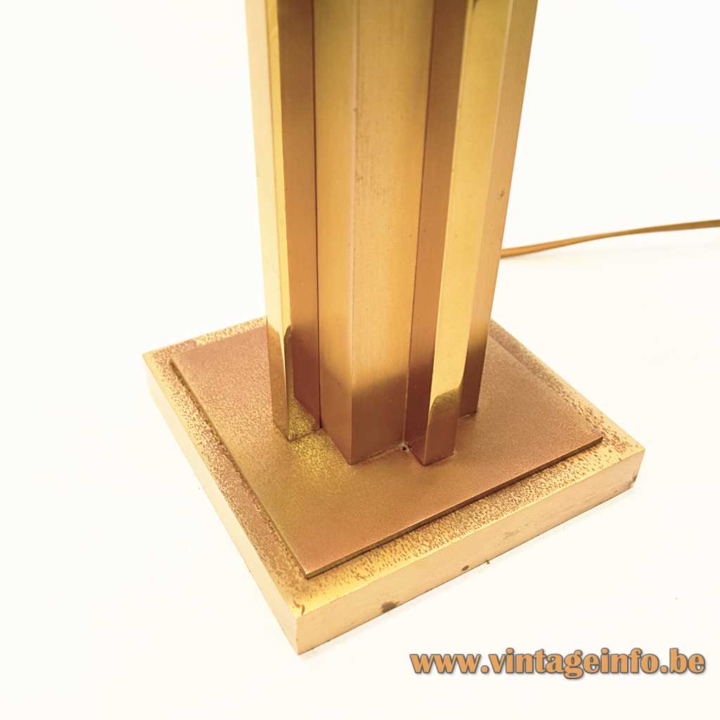 Belgo Chrom brass table lamp in a sculptural geometric skyscraper style with 2 E27 sockets 1960s 1970s