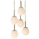 DORIA opal globes cascading chandelier 5 white glass spheres brass rods 1960s 1970s Doria Leuchten Germany