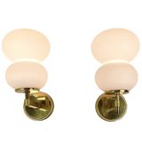 DORIA pumpkin wall lamps white opal glass lampshades brass wall mount & rod 1960s 1970s Germany