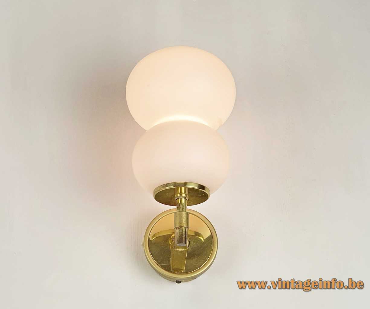DORIA pumpkin wall lamps white opal glass lampshades brass wall mount & rod 1960s 1970s Germany