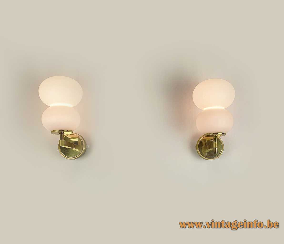 DORIA pumpkin wall lamps white opal glass lampshades brass wall mount & rod 1960s 1970s Germany