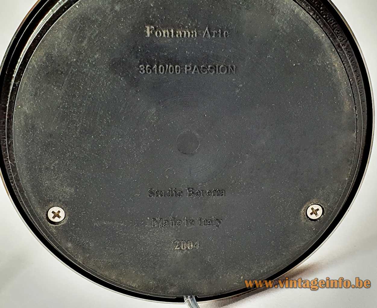 FontanaArte Passion table lamp 2004 design: Studio Beretta Associati plastic bottom label logo