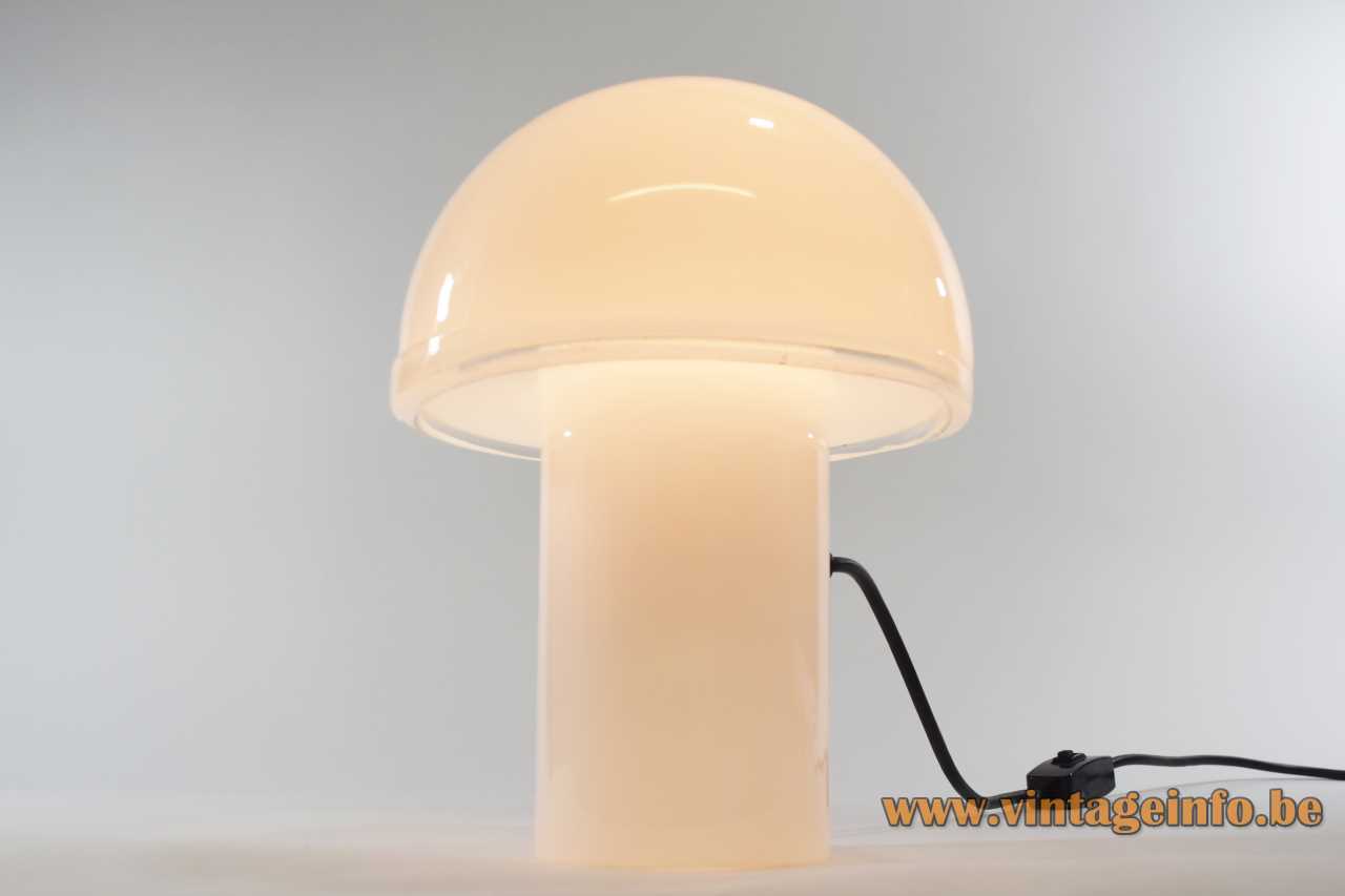 Luciano Vistosi Onfale table lamp 1978 design white mushroom Murano glass clear ring Artemide Italy 1970s