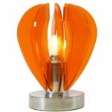 Orange acrylic radial table lamp with 10 Perspex curved slats aluminium base 1960s 1970s Italy
