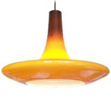Peill+Putzler AH12 pendant lamp big brown hand-blown conical glass disc UFO lampshade 1970s Germany