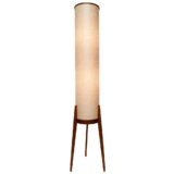 Swedish tripod rocket floor lamp white fibreglass tube 3 wood legs 1950s 1960s 2 E27 bulbs