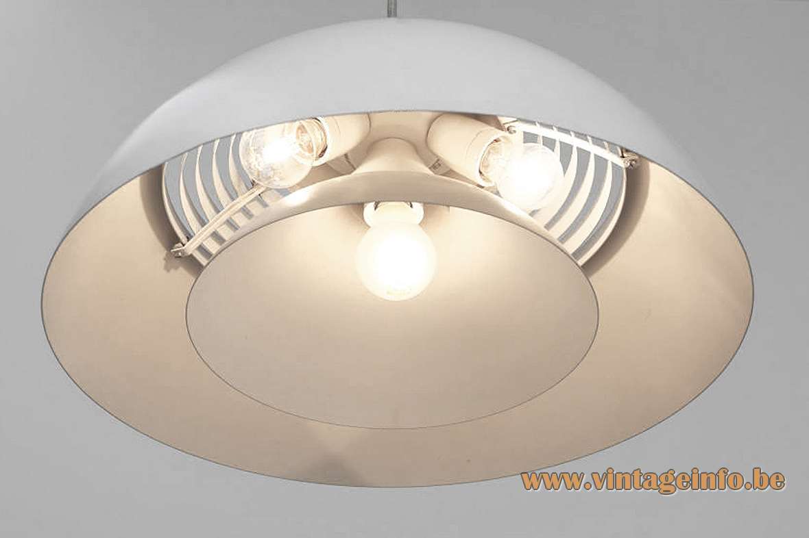 Arne Jacobsen Royal pendant lamp 1957 design white half round metal grid lampshade Louis Poulsen Denmark
