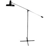 Boulanger counterbalance floor lamp black cross base long chrome rod round lampshade 1970s Belgium E27 socket