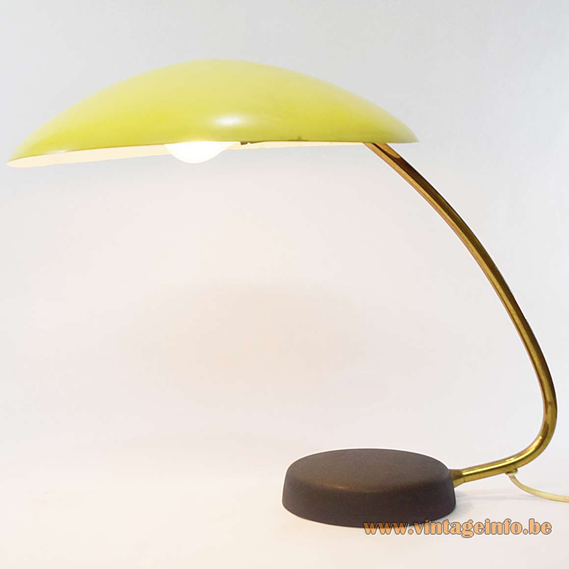 Gebrüder Cosack UFO desk lamp cast iron base brass rod yellow aluminium lampshade Germany 1950s 1960s