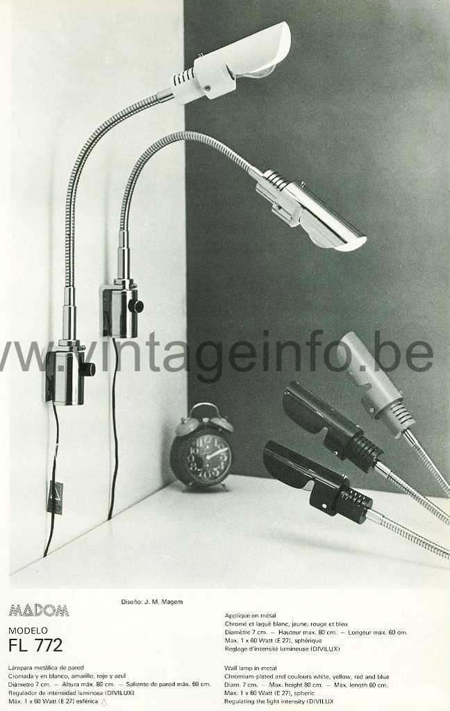 Josep Magem Madom clamp lamp 1970s catalogue picture model FL 772 Barcelona Spain