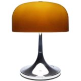 iGuzzini Medusa table lamp design: Luigi Massoni chrome base brown mushroom lampshade 1960s 1970s Harvey Guzzini