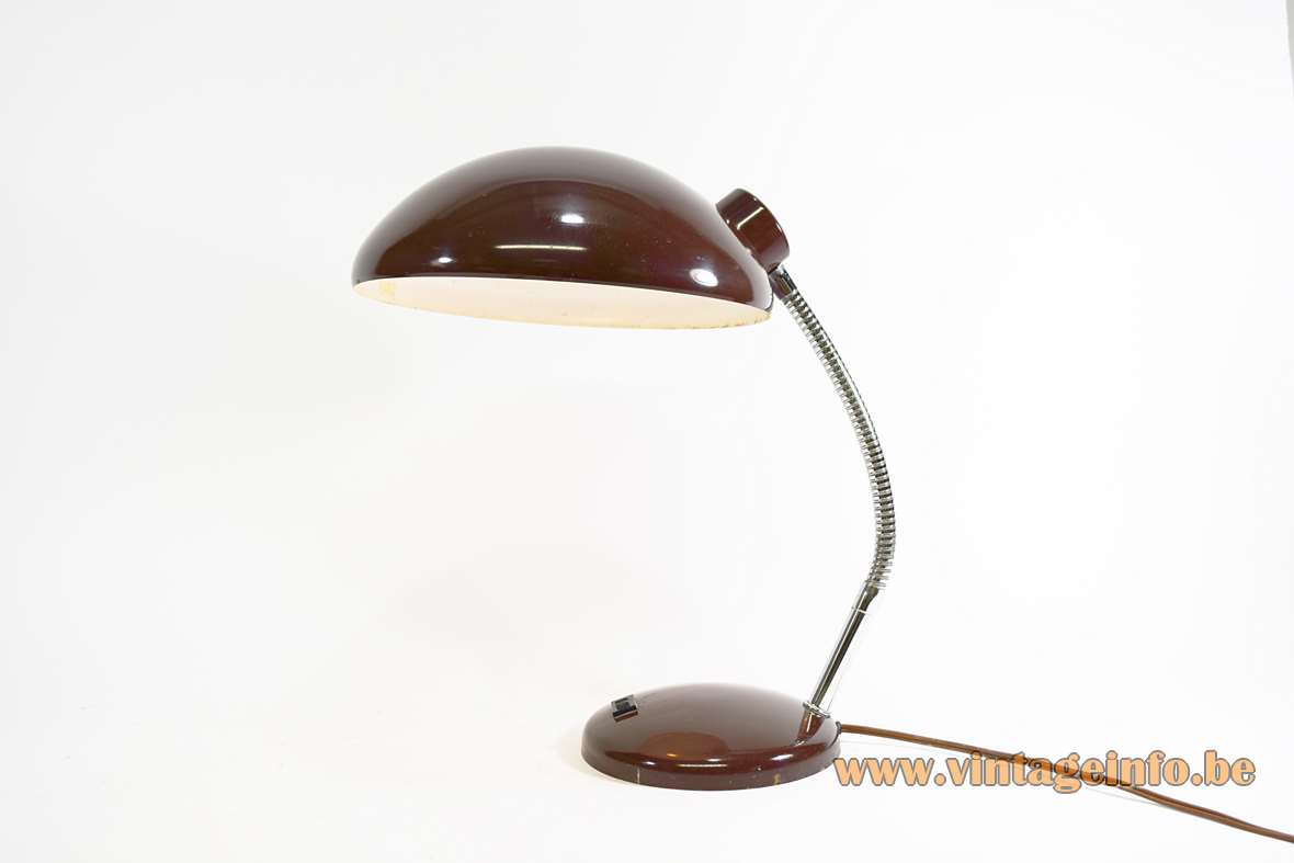 1970s Bauhaus style desk lamp round base chrome gooseneck mushroom lampshade Massive Belgium art deco