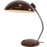 1970s Bauhaus style desk lamp round base chrome gooseneck mushroom lampshade Massive Belgium art deco