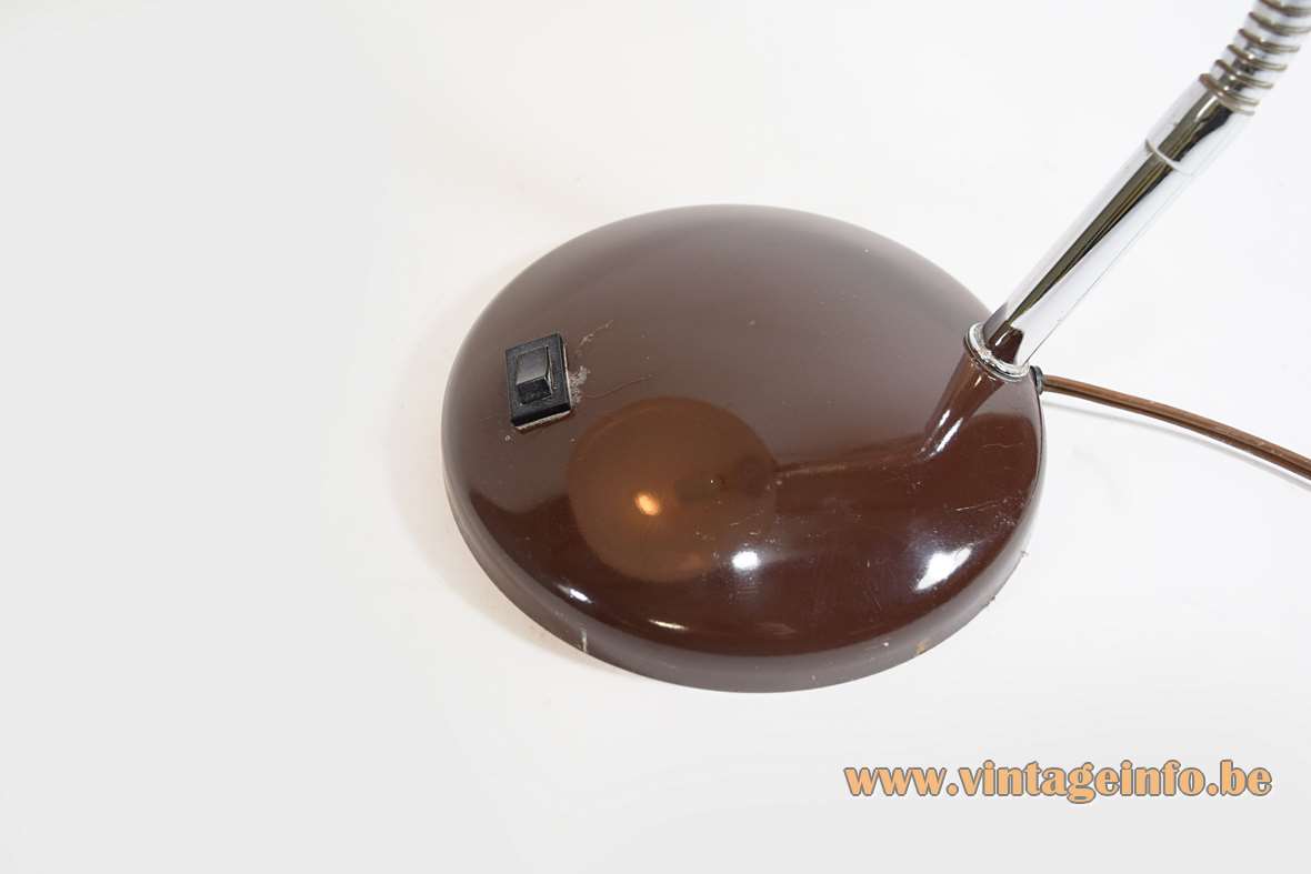 1970s Bauhaus style desk lamp round brown base built-in black switch Massive Belgium
