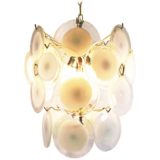 24 white discs murano chandelier 36 glass dishes chrome wire frame Mazzega Vistosi design 1960s 1970s