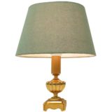 Classic brass Sciolari table lamp square base metal urn conical fabric lampshade 1960s 1970s Italy