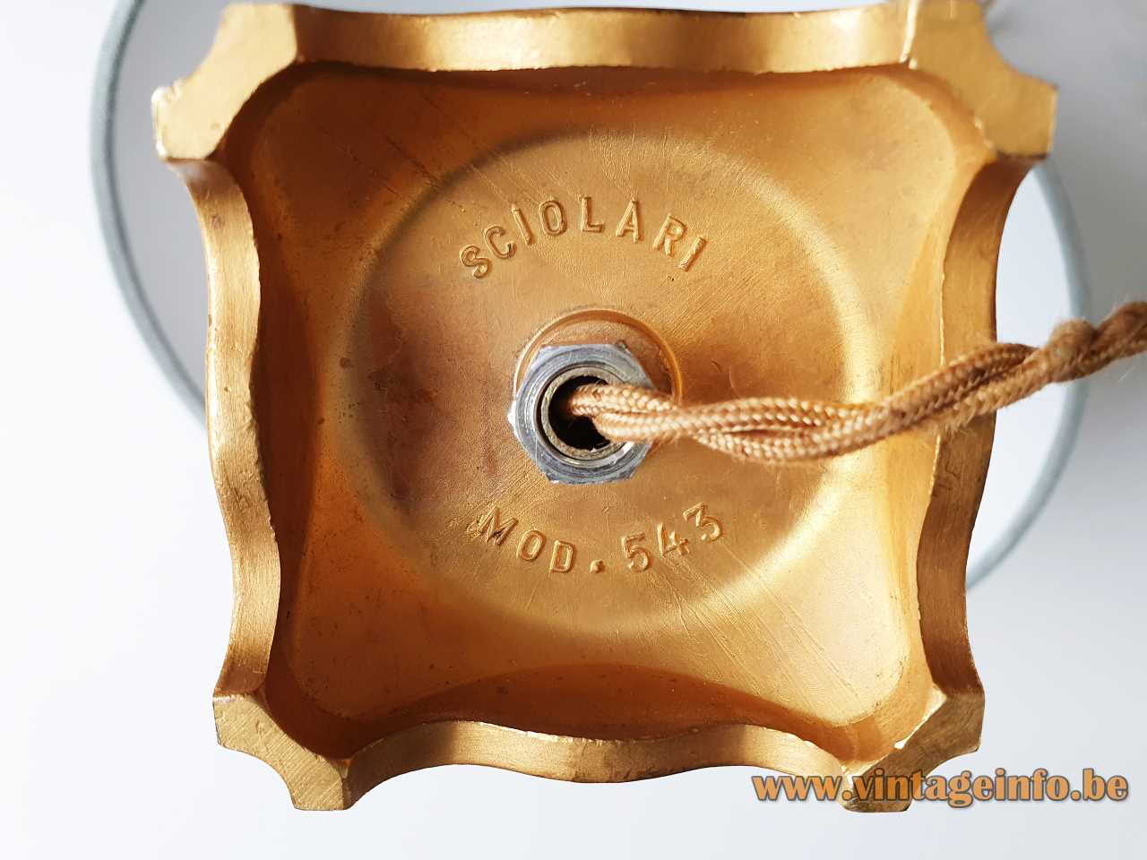 Classic brass Sciolari table lamp square cast metal base label logo 1960s 1970s Italy