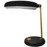 Heinz Pfaender Hillebrand desk lamp black round base & lampshade big switch brass slat 1960s 1970s Germany