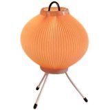 Celluloïd globe tripod table lamp pink folded plastic sphere white metal legs 1960s HEKA Nuremberg + Zicoli Germany