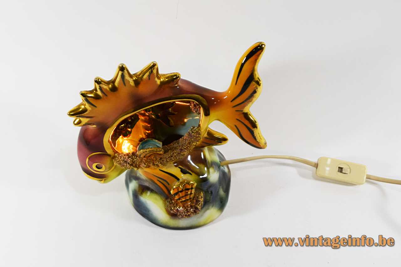 Ceramic fish table lamp tourist souvenir sea kitsch starfish shellfish 1970s Vallauris France E14 socket