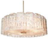 DORIA round ice glass chandelier 18 curved clear blocks big disc brass rod 1970s Germany vintage