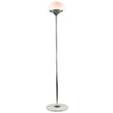 Estiluz chrome floor lamp white round base long rod half round opal glass lampshade 1970s Spain
