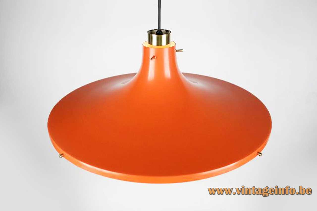 Hans-Agne Jakobsson Metalarte pendant lamp round orange aluminium lampshade white acrylic diffuser 1960s 1970s Spain