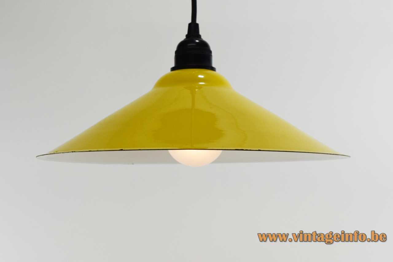 IKEA Lyra pendant lamp yellow & white painted round metal lampshade 1980s 1990s Sweden The Netherlands
