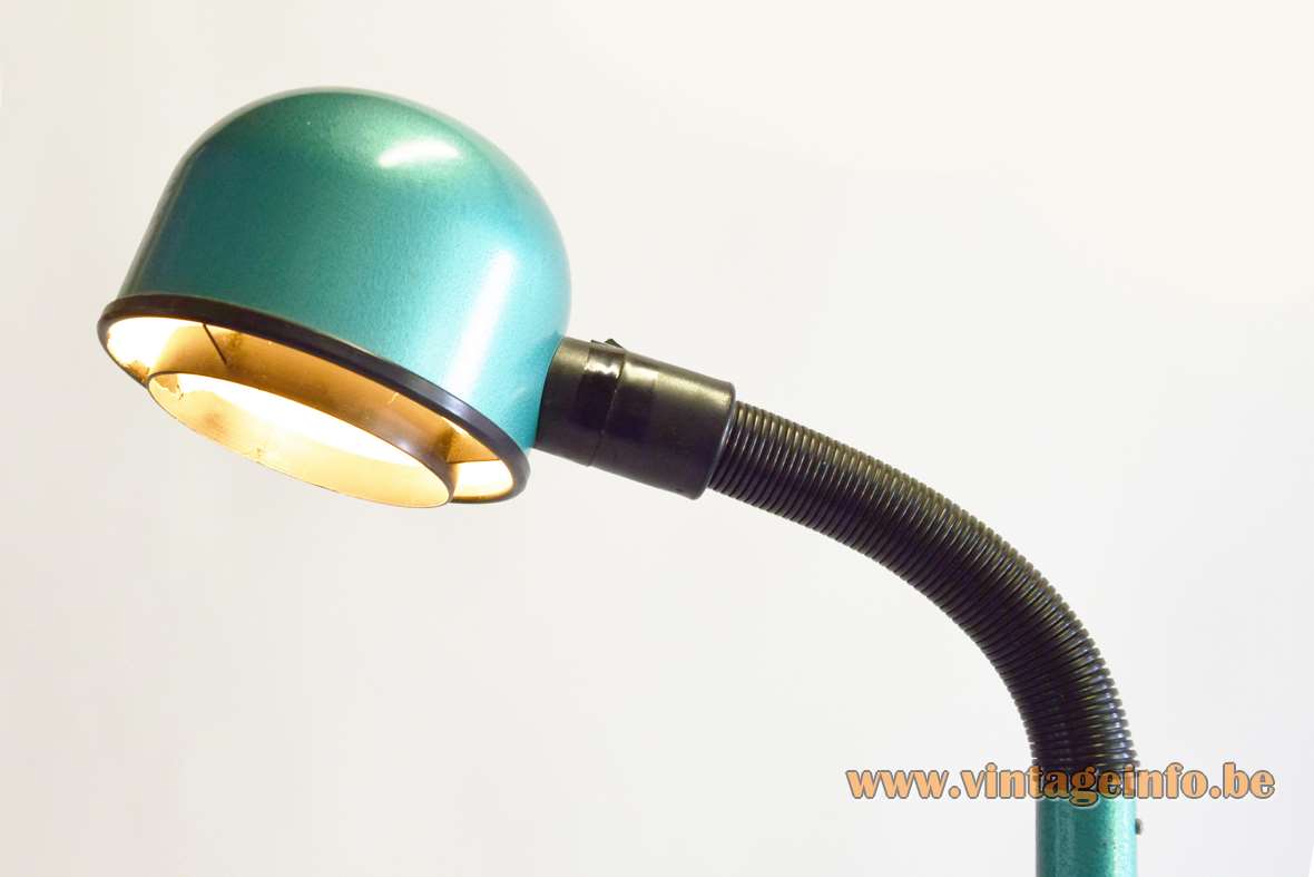 IKEA Remi floor lamp green metallic round perforated lampshade black flexible tube gooseneck 1980s Sweden