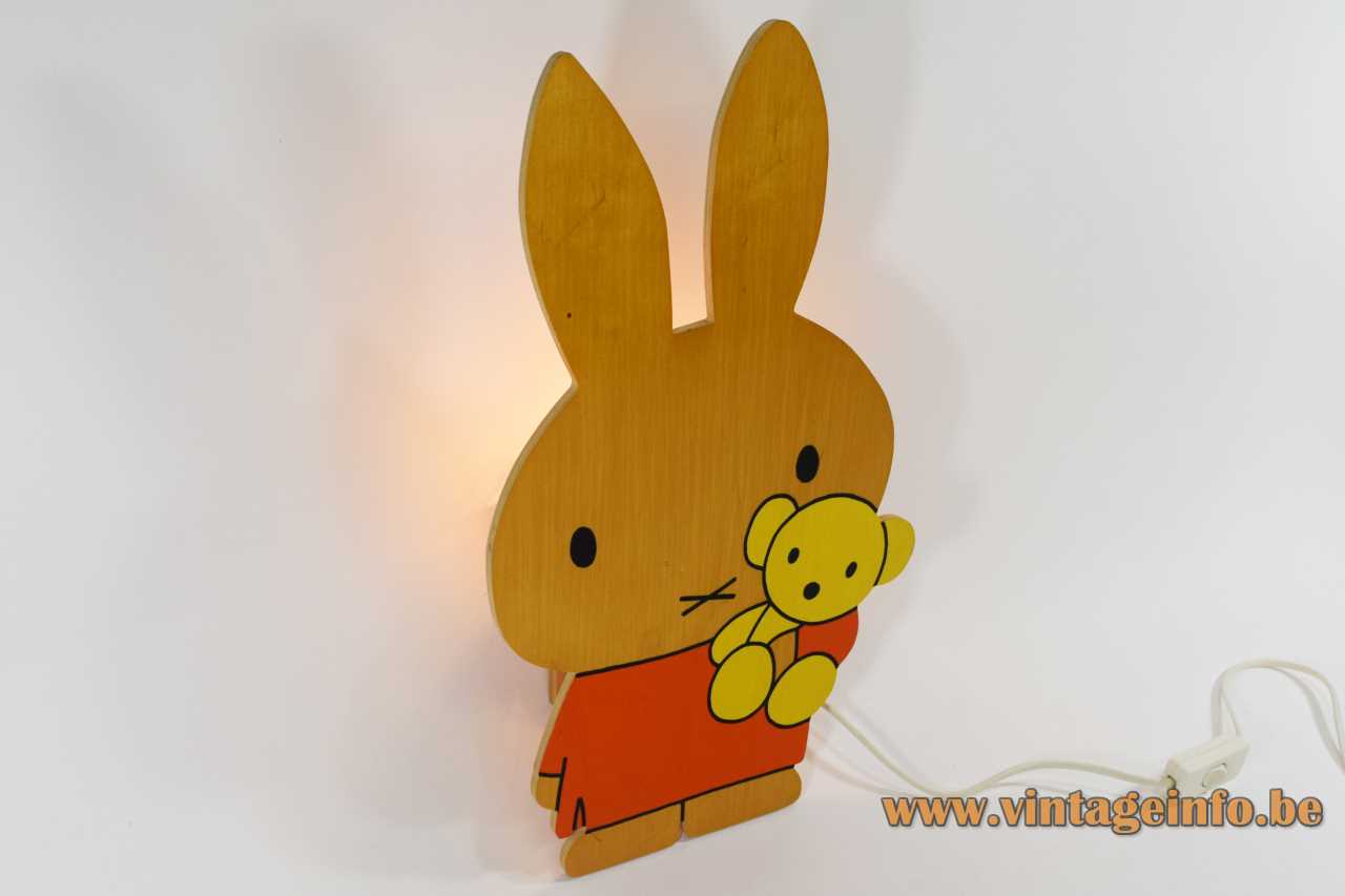 Miffy Nijntje wall lamp orange-yellow plywood lampshade rabbit picture books Dick Bruna 1990s Netherlands E14 socket