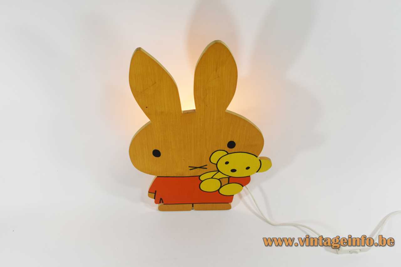 Miffy Nijntje wall lamp orange-yellow plywood lampshade rabbit picture books Dick Bruna 1990s Netherlands E14 socket