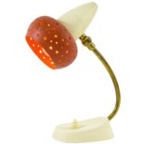 Wrinkle paint bedside table lamp cream base curved rod red holes lampshade Cosack Hillebrand 1950s 1960s