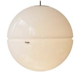 iGuzzini Sfera pendant lamp big white plastic globe lampshade 2 shells 1970s Harvey Guzzini Italy